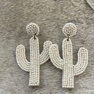 White Beaced Cactus Earrings - Western Jewerly